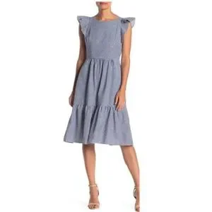 Eliza J Dresses Eliza J Gingham Ruffle Seersucker Dress Navy
